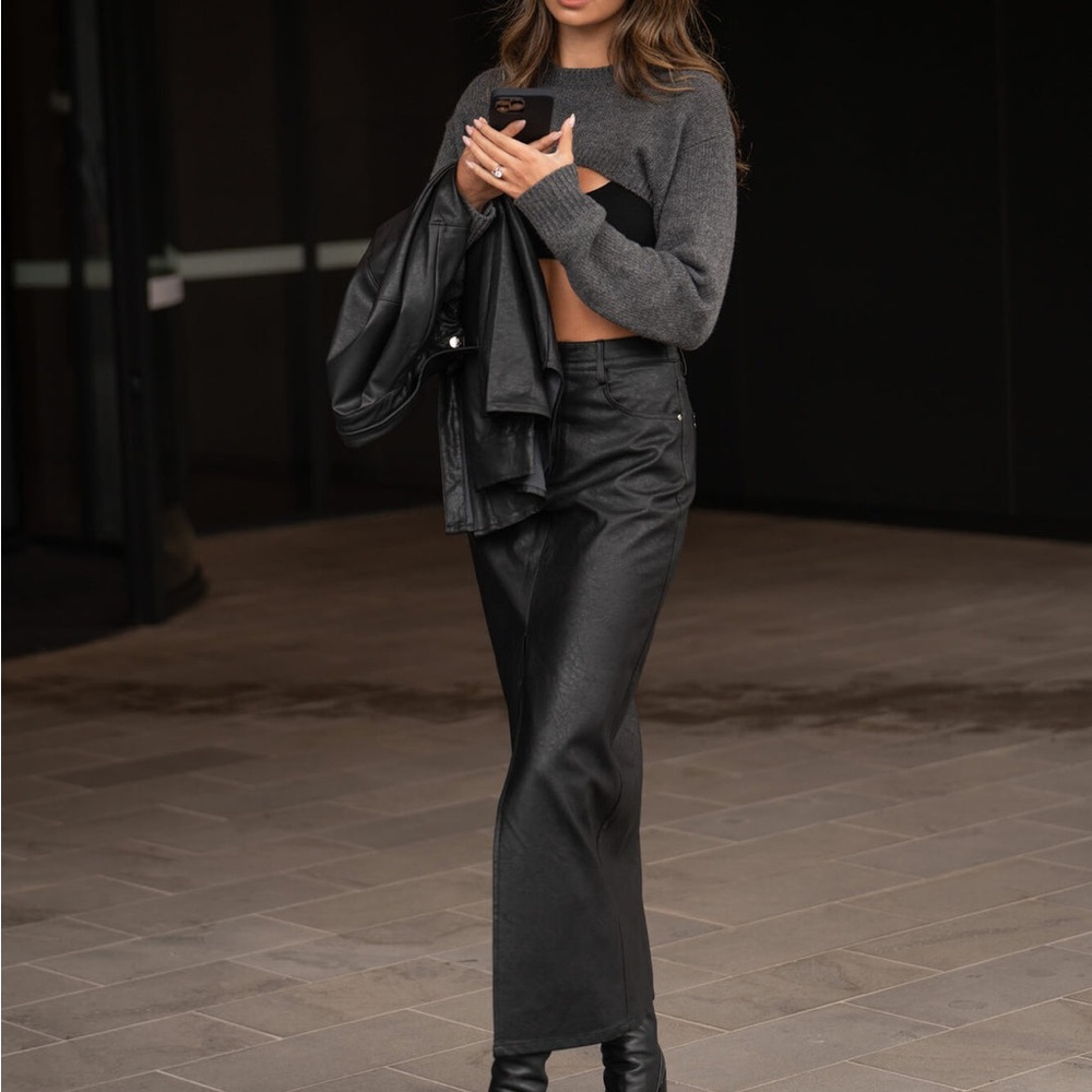 NWT ALL THINGS GOLDEN the pebbled  Black Maxi Leather Skirt